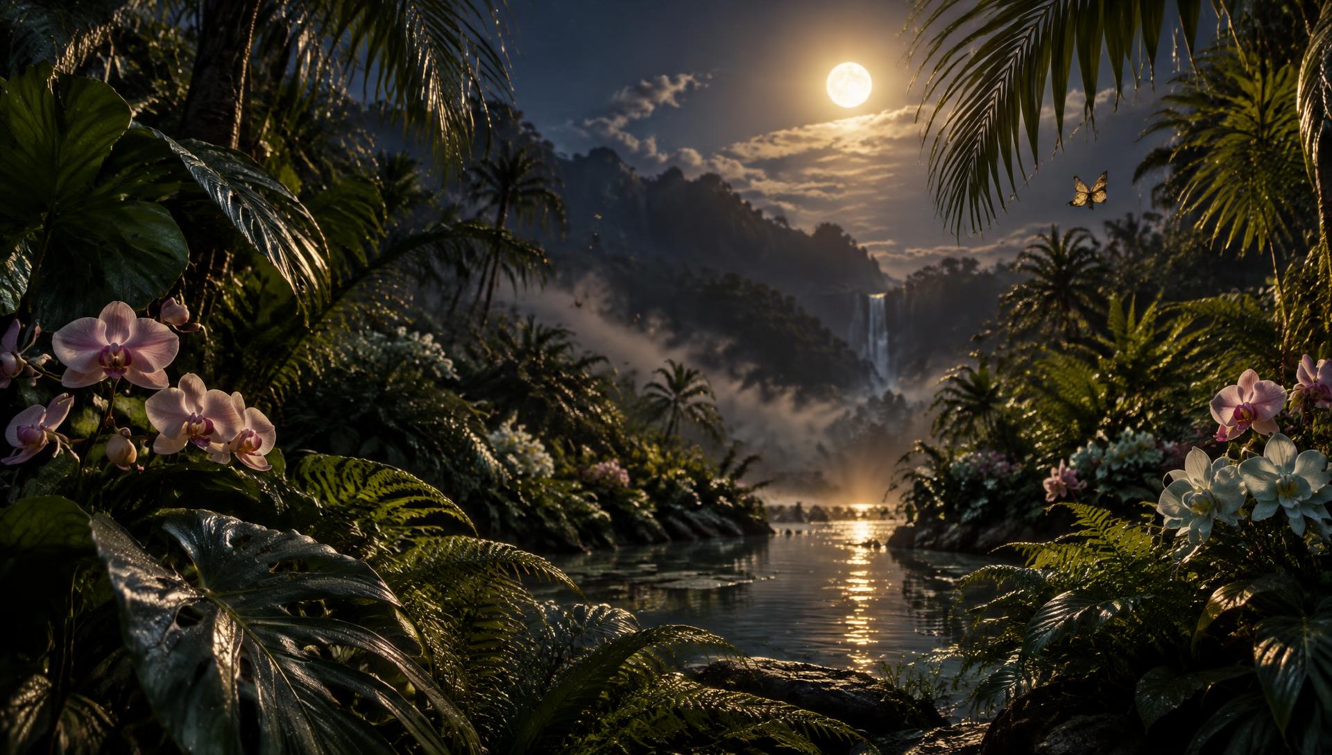 Moonlit tropical garden